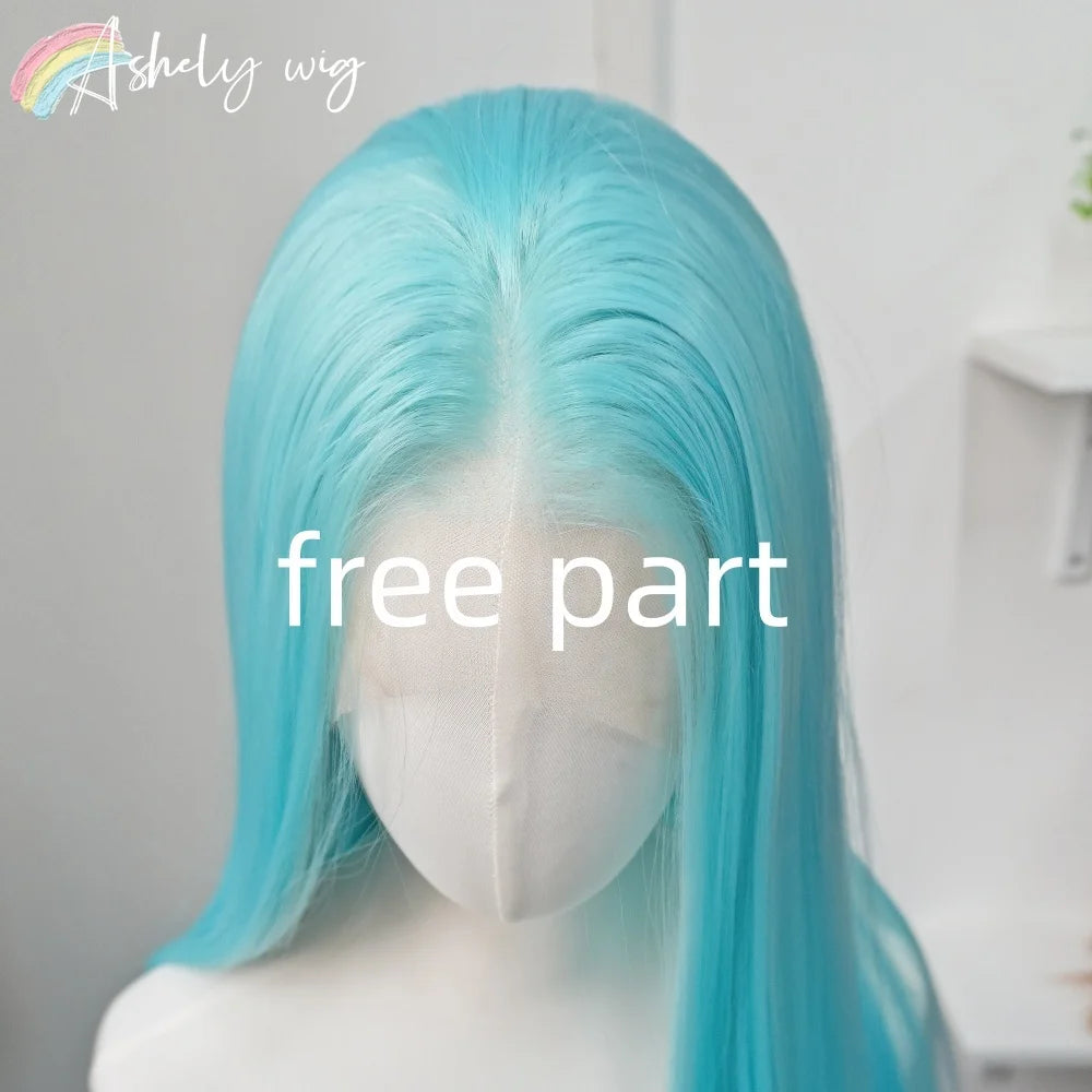 Lake Blue Lace Front Wig for Women 13x4 26inch Long Straight Hair Wig Synthetic Lace Wigs Lolita Cosplay Wigs Pelucas De Mujer