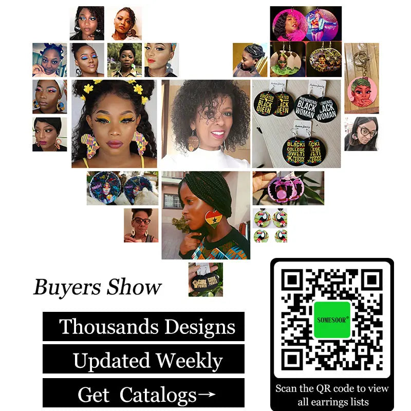 SOMESOOR 6Pairs Juneteenth Vibes Design Wooden Drop Earrings Jewelry For Black Women African Colors Round Pendant Loops Dangle