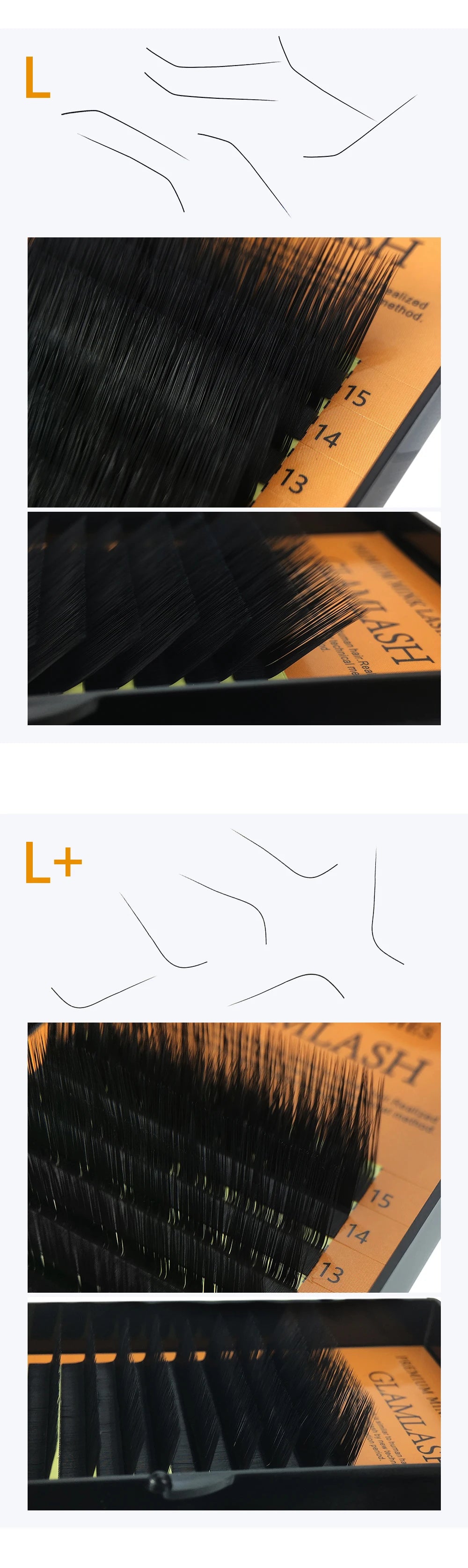 GLAMLASH L/L+/LC/LD/LU/M/N Curl Eyelashes Extension 16rows/tray Mix Matt Black Individual Makeup Tool False Lashes