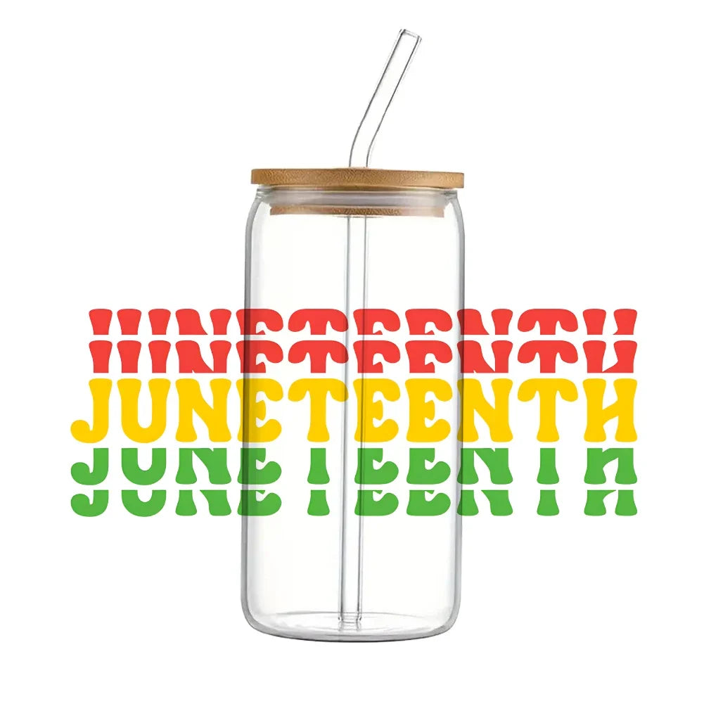 24x11cm Juneteenth 3D UV DTF Wraps Transfer Sticker DIY For 16oz Libbey Glass Cup Waterproof Wrap Transfers Decals Coffee Cup