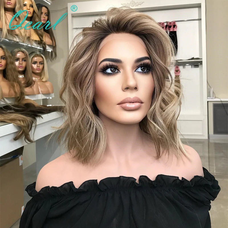 Wigs Human Hair Natural Loose Wavy Glueless Lace Frontal Wig Ash Blonde Light Brown 13x4 Short Bob Women Lace Wig Sale Qearl
