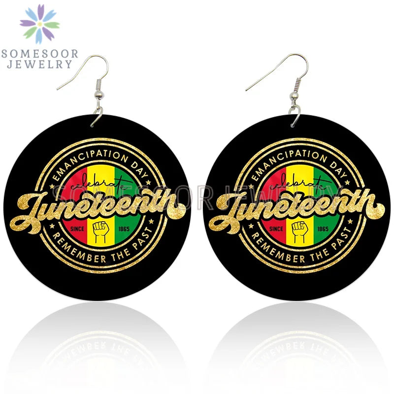 SOMESOOR 6Pairs Juneteenth Vibes Design Wooden Drop Earrings Jewelry For Black Women African Colors Round Pendant Loops Dangle