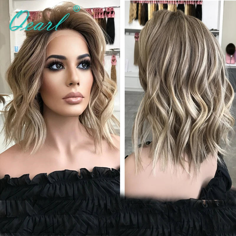 Wigs Human Hair Natural Loose Wavy Glueless Lace Frontal Wig Ash Blonde Light Brown 13x4 Short Bob Women Lace Wig Sale Qearl