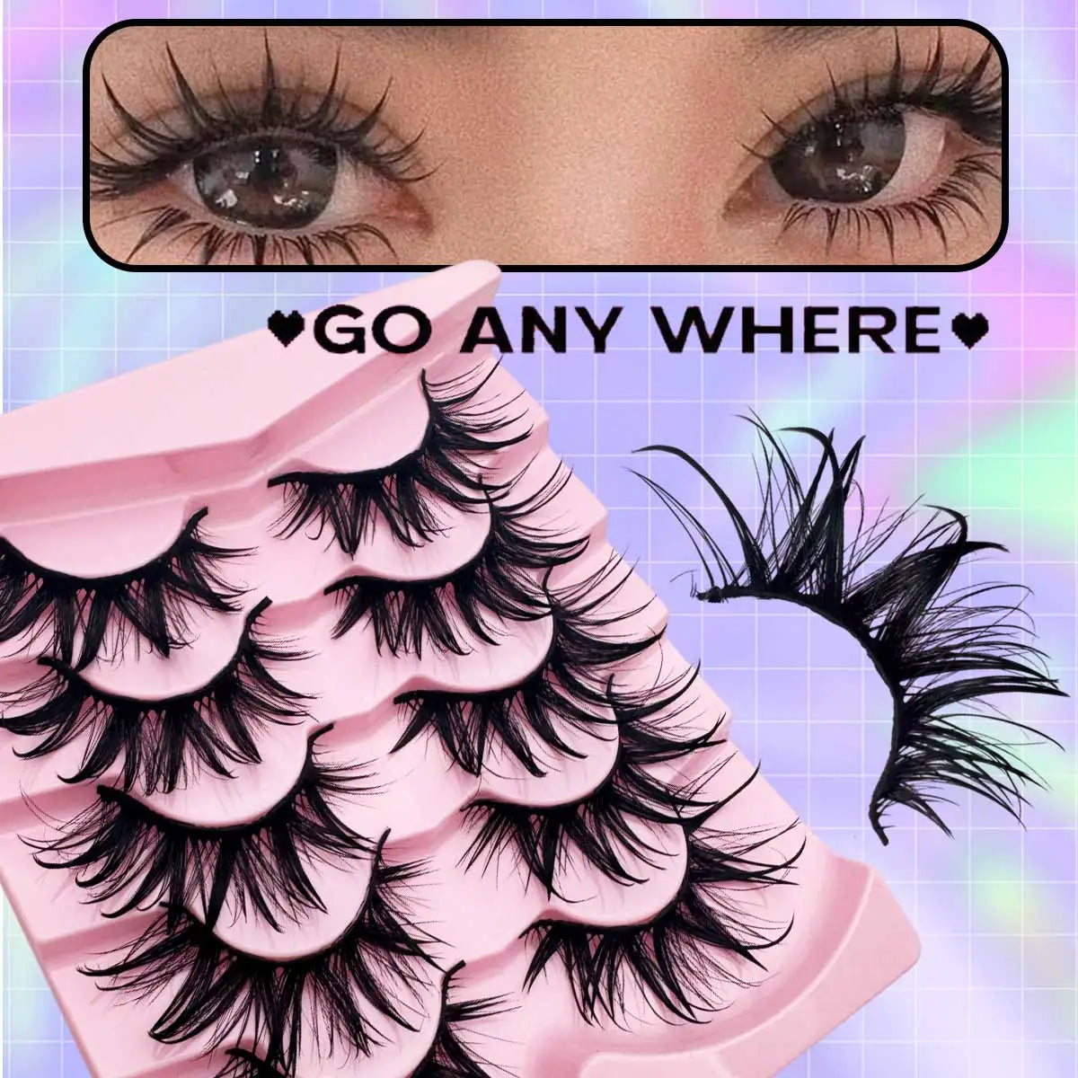 5 Pairs Fashionable Wet Look False Eyelashes, Beautiful, Unique, Eye-Catching, Suitable for Parties, vacations, and Halloween
