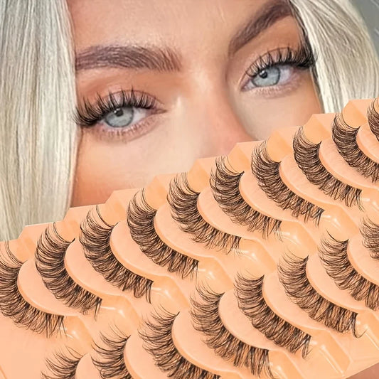 10 pairs of false eyelashes, naturally thick and curled 3D transparent shaft human hair, 6-15mm comfortable and soft