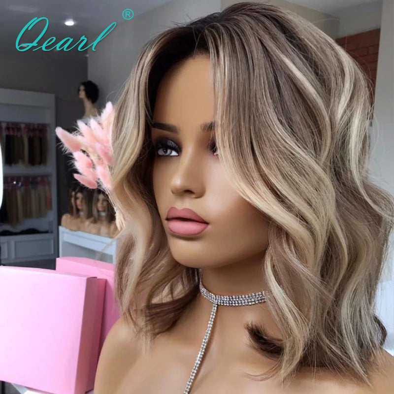 Wigs Human Hair Natural Loose Wavy Glueless Lace Frontal Wig Ash Blonde Light Brown 13x4 Short Bob Women Lace Wig Sale Qearl