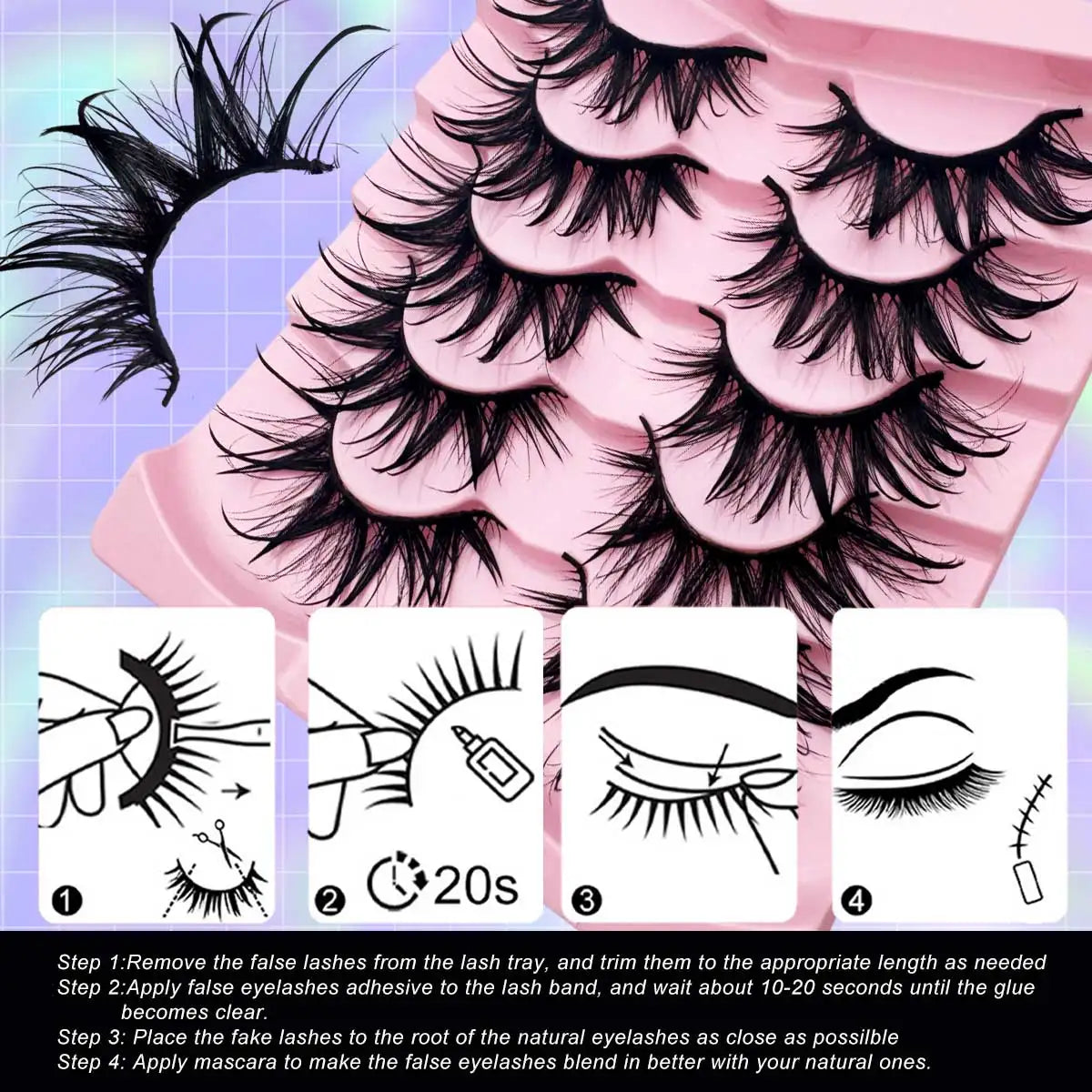 5 Pairs Fashionable Wet Look False Eyelashes, Beautiful, Unique, Eye-Catching, Suitable for Parties, vacations, and Halloween
