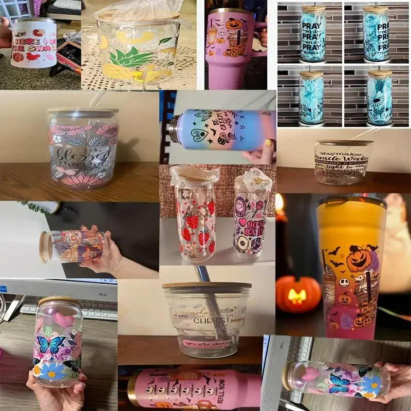 24x11cm Juneteenth 3D UV DTF Wraps Transfer Sticker DIY For 16oz Libbey Glass Cup Waterproof Wrap Transfers Decals Coffee Cup