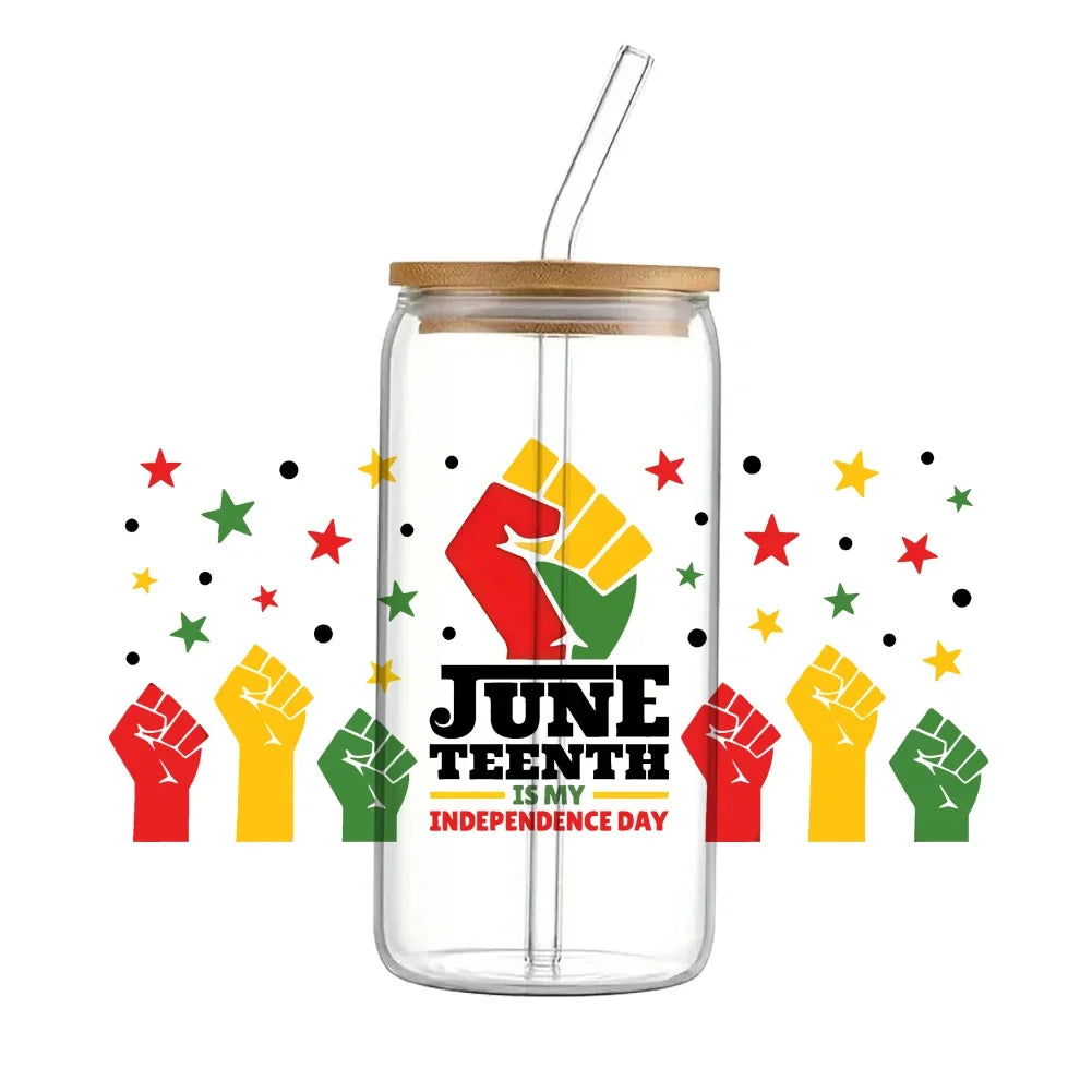 24x11cm Juneteenth 3D UV DTF Wraps Transfer Sticker DIY For 16oz Libbey Glass Cup Waterproof Wrap Transfers Decals Coffee Cup
