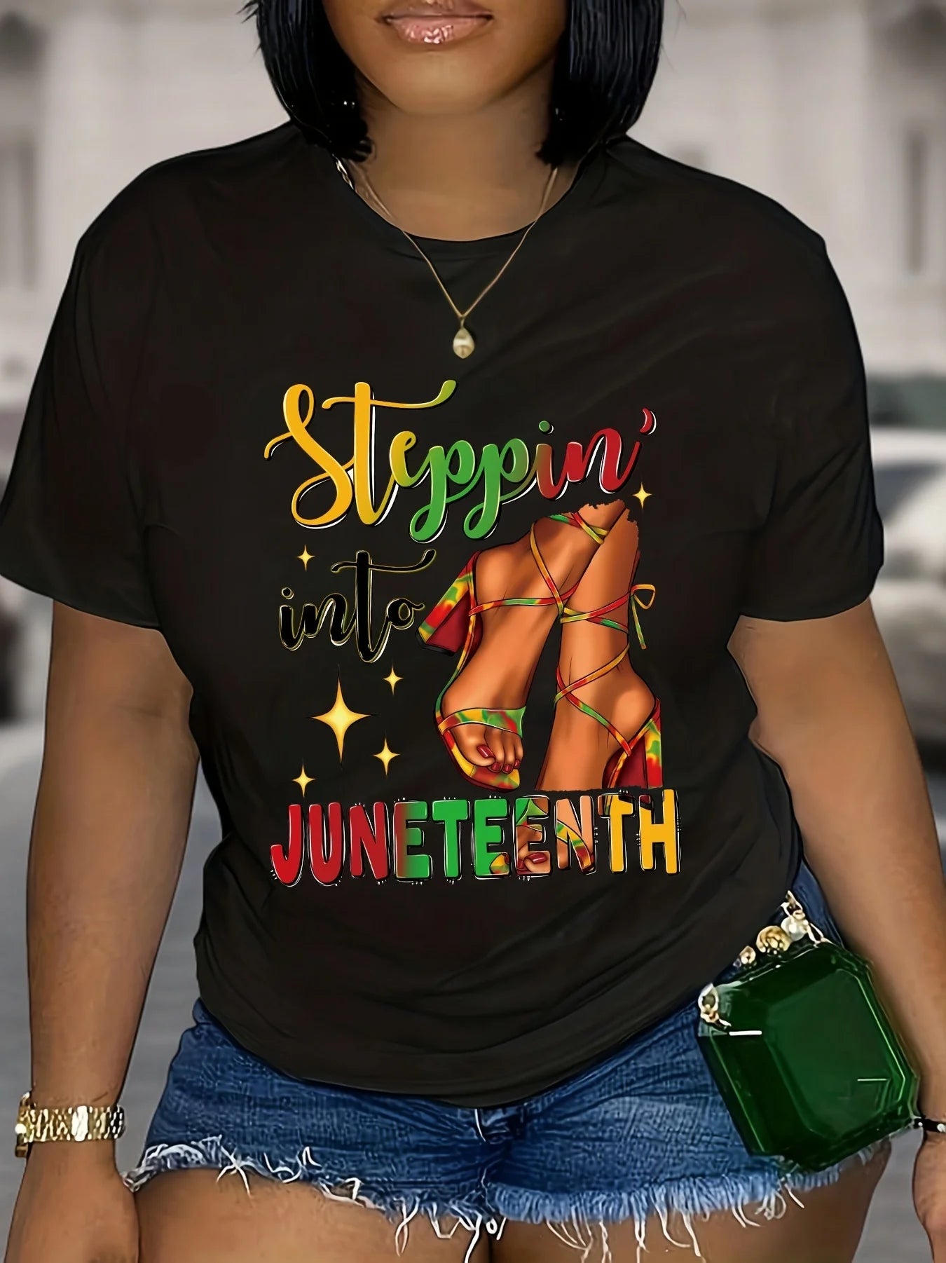 Juneteenth Themed Printed T-shirt, Casual Crew Neck Short Sleeve T-shirt For Spring & Summer, Women's Clothing