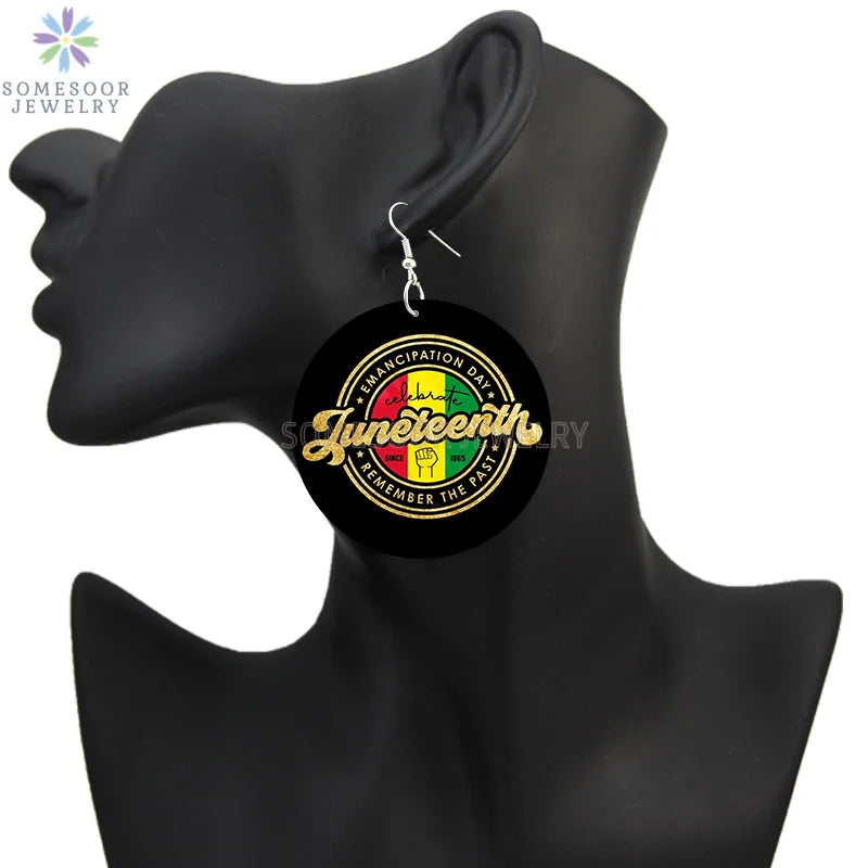 SOMESOOR 6Pairs Juneteenth Vibes Design Wooden Drop Earrings Jewelry For Black Women African Colors Round Pendant Loops Dangle