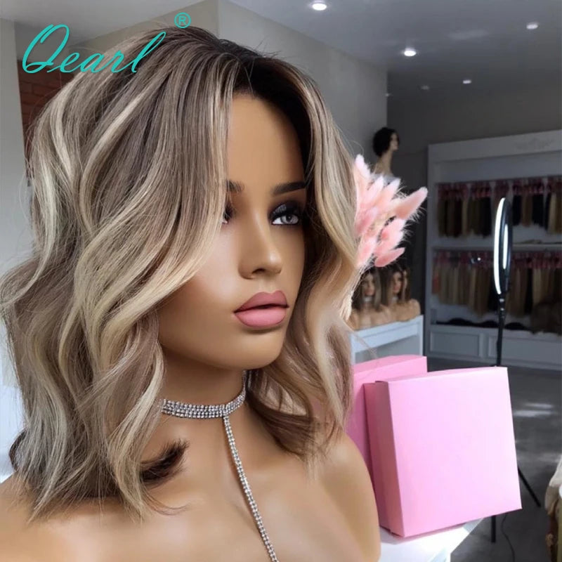 Wigs Human Hair Natural Loose Wavy Glueless Lace Frontal Wig Ash Blonde Light Brown 13x4 Short Bob Women Lace Wig Sale Qearl