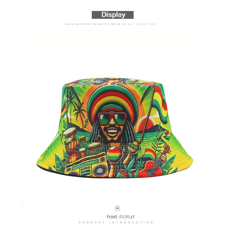 Bocca Rasta Styles Bucket Hat Juneteenth Bob Marley Cartoon Fisherman Hats Reversible Panama Cap Caps For Men And Woman Outdoor