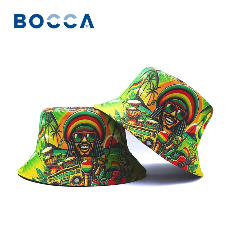 Bocca Rasta Styles Bucket Hat Juneteenth Bob Marley Cartoon Fisherman Hats Reversible Panama Cap Caps For Men And Woman Outdoor