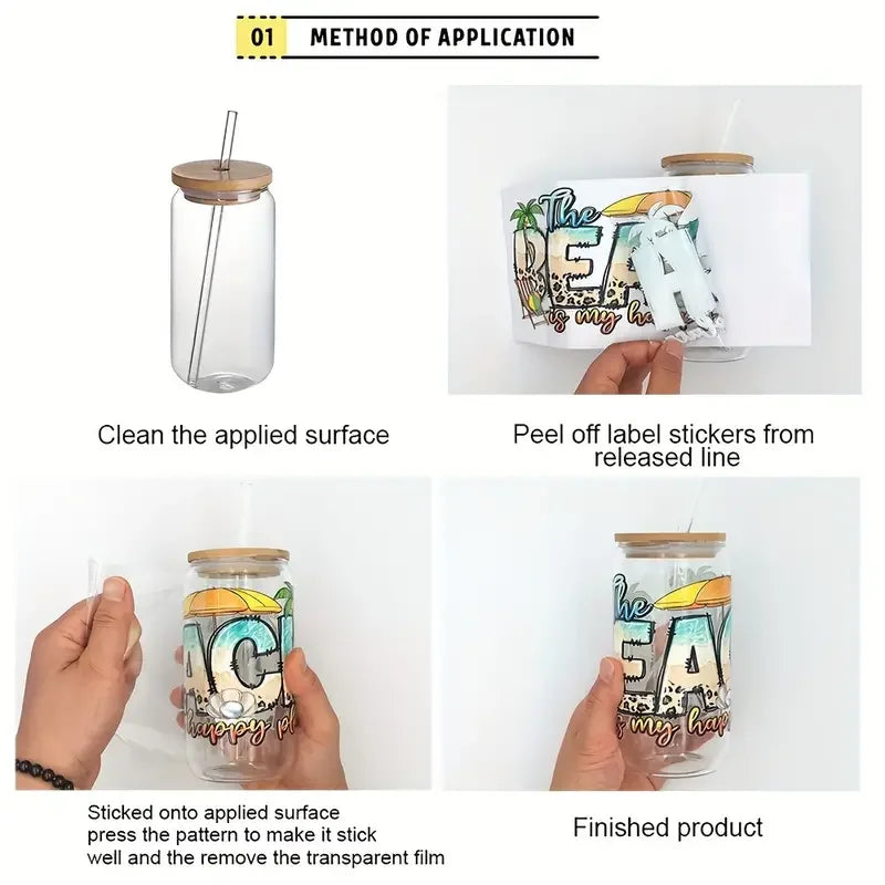 24x11cm Juneteenth 3D UV DTF Wraps Transfer Sticker DIY For 16oz Libbey Glass Cup Waterproof Wrap Transfers Decals Coffee Cup