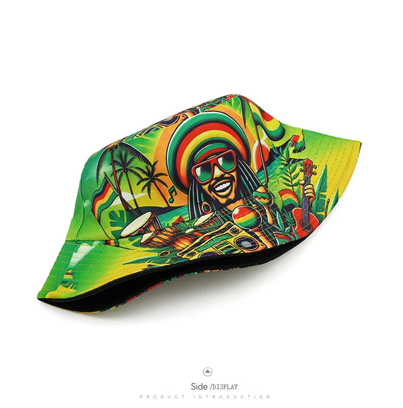 Bocca Rasta Styles Bucket Hat Juneteenth Bob Marley Cartoon Fisherman Hats Reversible Panama Cap Caps For Men And Woman Outdoor