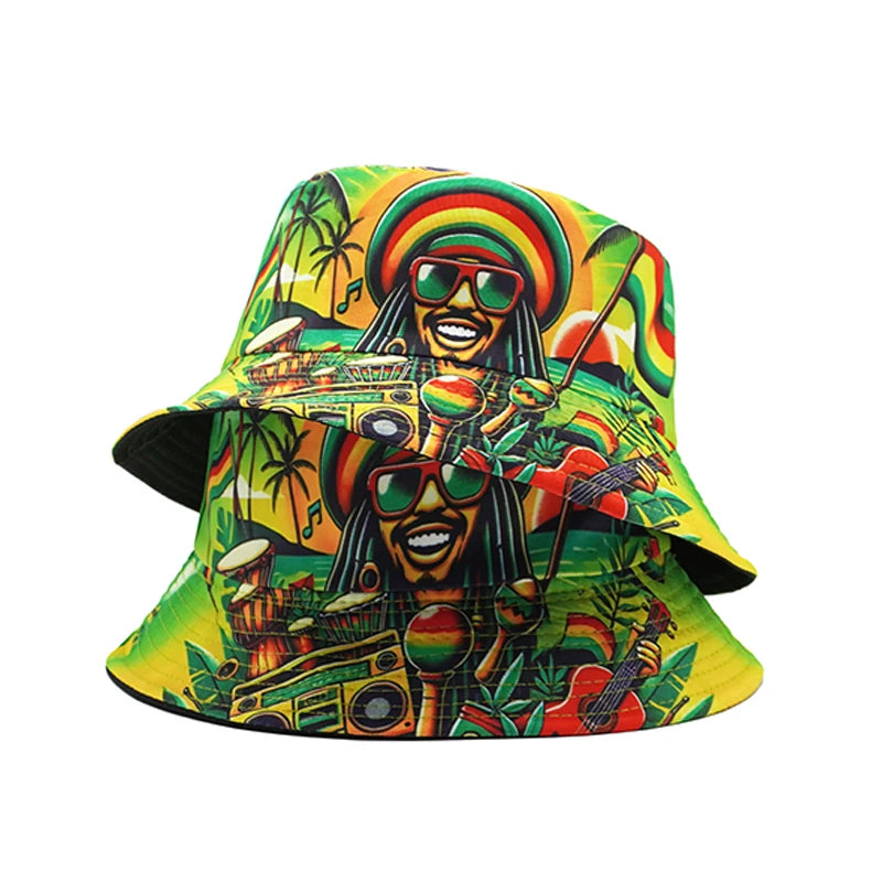 Bocca Rasta Styles Bucket Hat Juneteenth Bob Marley Cartoon Fisherman Hats Reversible Panama Cap Caps For Men And Woman Outdoor