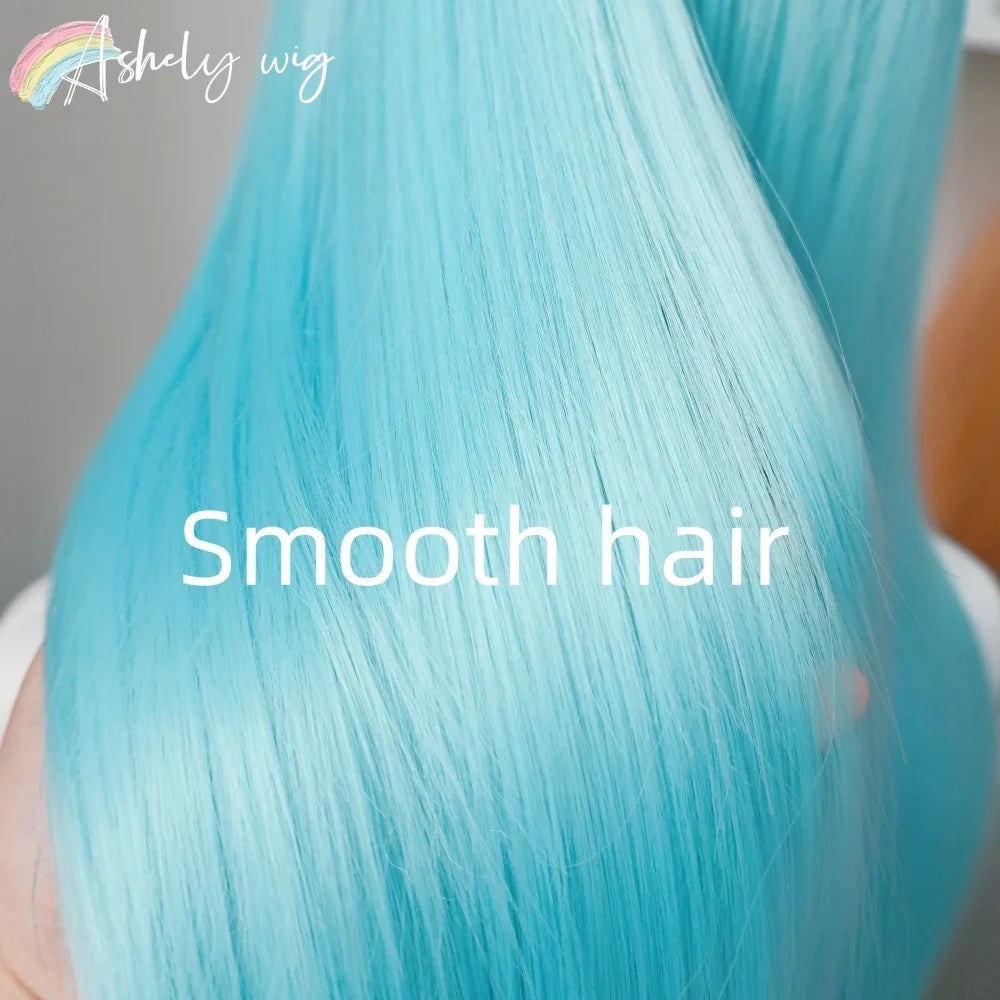 Lake Blue Lace Front Wig for Women 13x4 26inch Long Straight Hair Wig Synthetic Lace Wigs Lolita Cosplay Wigs Pelucas De Mujer