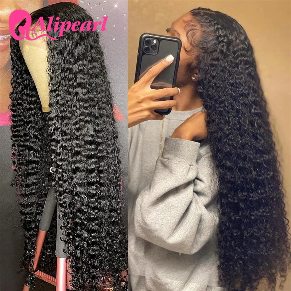 AliPearl 30Inch Lace Front Human Hair Wigs Brazilian Kinky Curly 13x4 Wig For Women Pre Plucked 180% Density