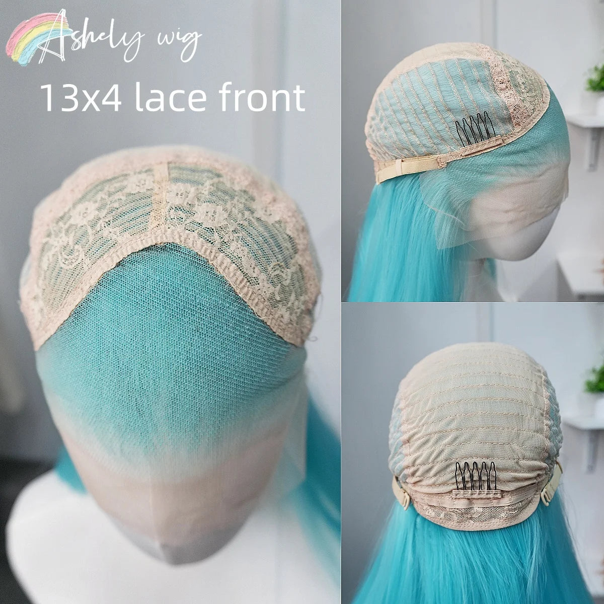 Lake Blue Lace Front Wig for Women 13x4 26inch Long Straight Hair Wig Synthetic Lace Wigs Lolita Cosplay Wigs Pelucas De Mujer