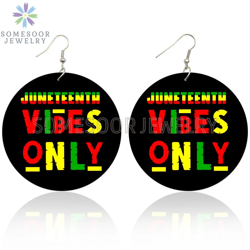 SOMESOOR 6Pairs Juneteenth Vibes Design Wooden Drop Earrings Jewelry For Black Women African Colors Round Pendant Loops Dangle