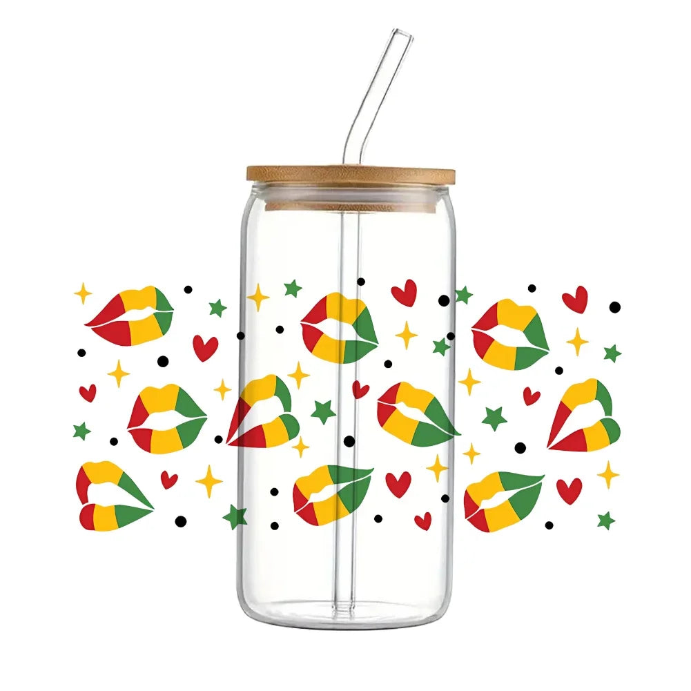 24x11cm Juneteenth 3D UV DTF Wraps Transfer Sticker DIY For 16oz Libbey Glass Cup Waterproof Wrap Transfers Decals Coffee Cup