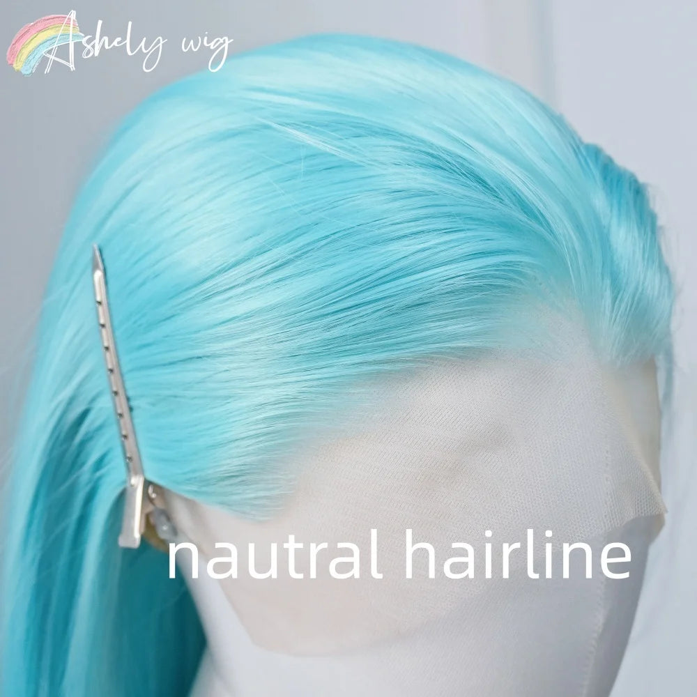 Lake Blue Lace Front Wig for Women 13x4 26inch Long Straight Hair Wig Synthetic Lace Wigs Lolita Cosplay Wigs Pelucas De Mujer