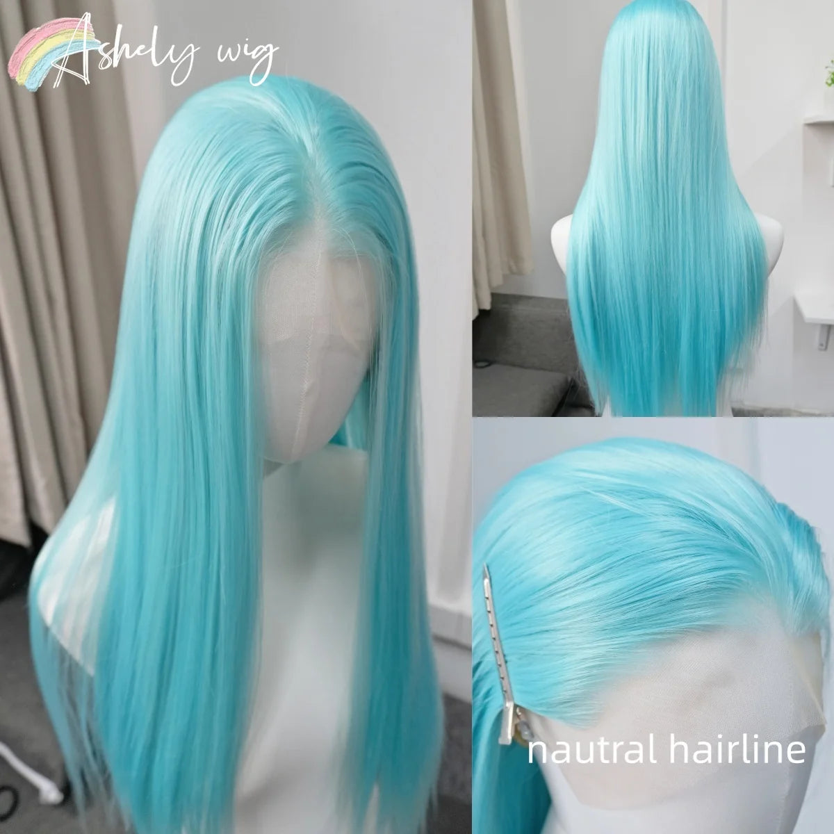 Lake Blue Lace Front Wig for Women 13x4 26inch Long Straight Hair Wig Synthetic Lace Wigs Lolita Cosplay Wigs Pelucas De Mujer