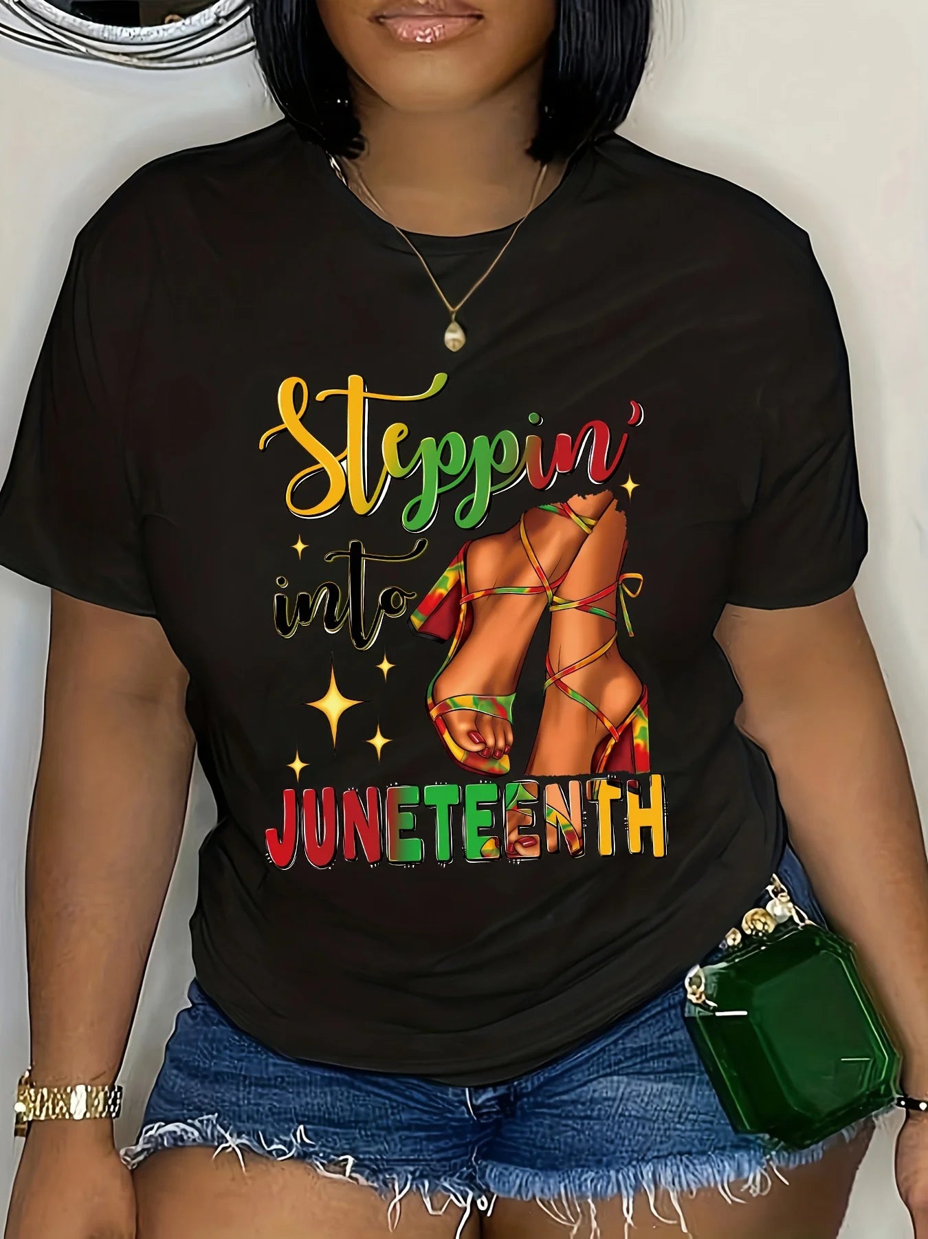 Juneteenth Themed Printed T-shirt, Casual Crew Neck Short Sleeve T-shirt For Spring & Summer, Women's Clothing