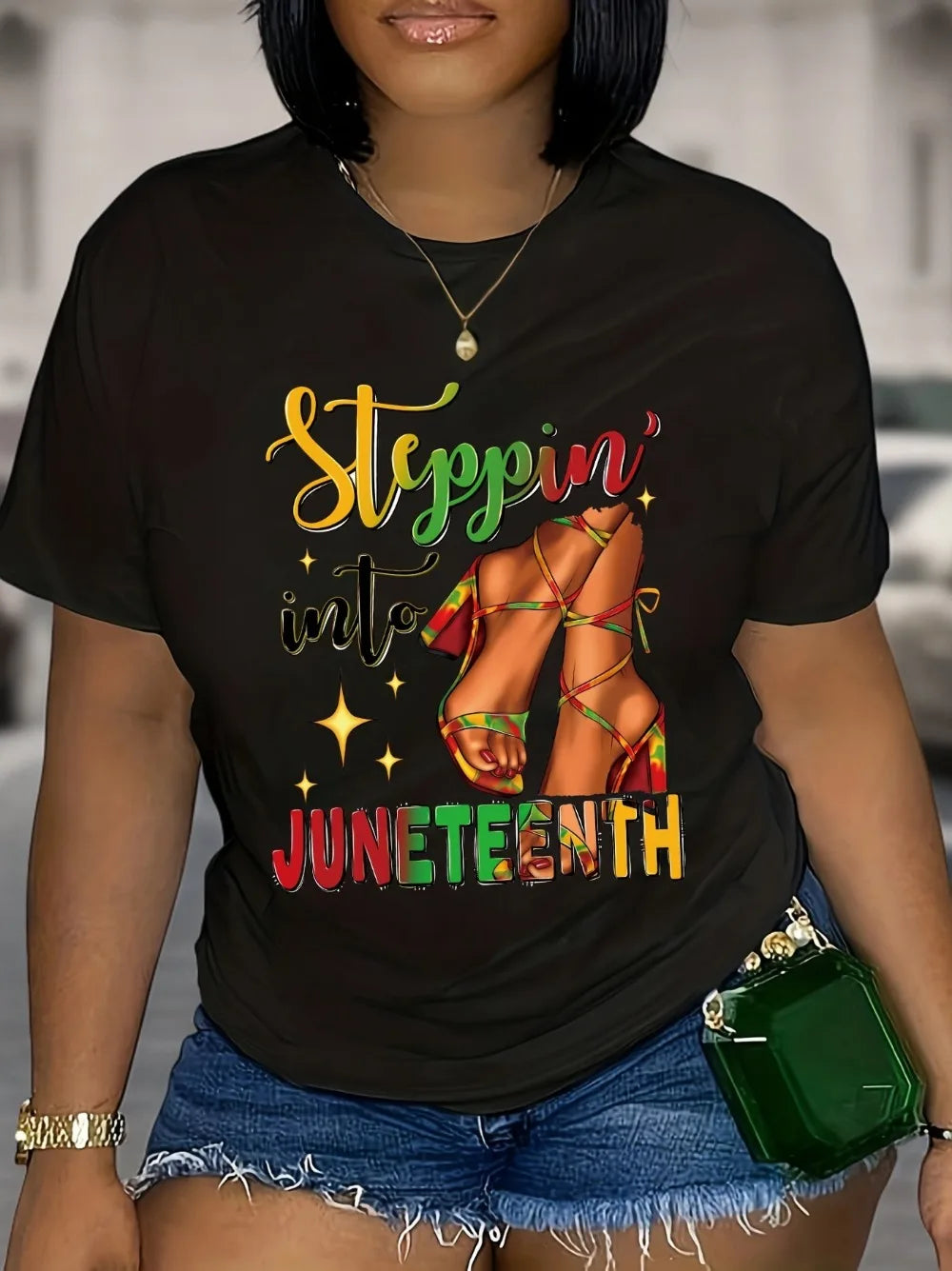 Juneteenth Themed Printed T-shirt, Casual Crew Neck Short Sleeve T-shirt For Spring & Summer, Women's Clothing