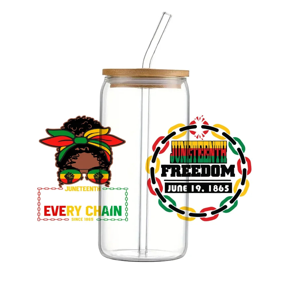 24x11cm Juneteenth 3D UV DTF Wraps Transfer Sticker DIY For 16oz Libbey Glass Cup Waterproof Wrap Transfers Decals Coffee Cup