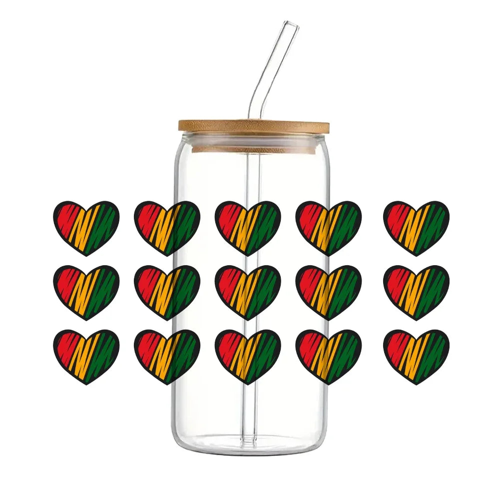 24x11cm Juneteenth 3D UV DTF Wraps Transfer Sticker DIY For 16oz Libbey Glass Cup Waterproof Wrap Transfers Decals Coffee Cup