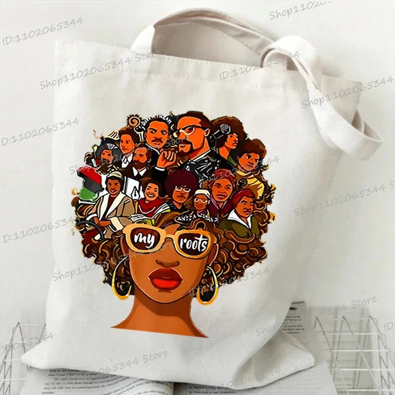 "Juneteenth Is My Independence Day" Women's Canvas Tote Bag Black Girl Cartoon Shopping Bag Black History Culture Shoulder Bag