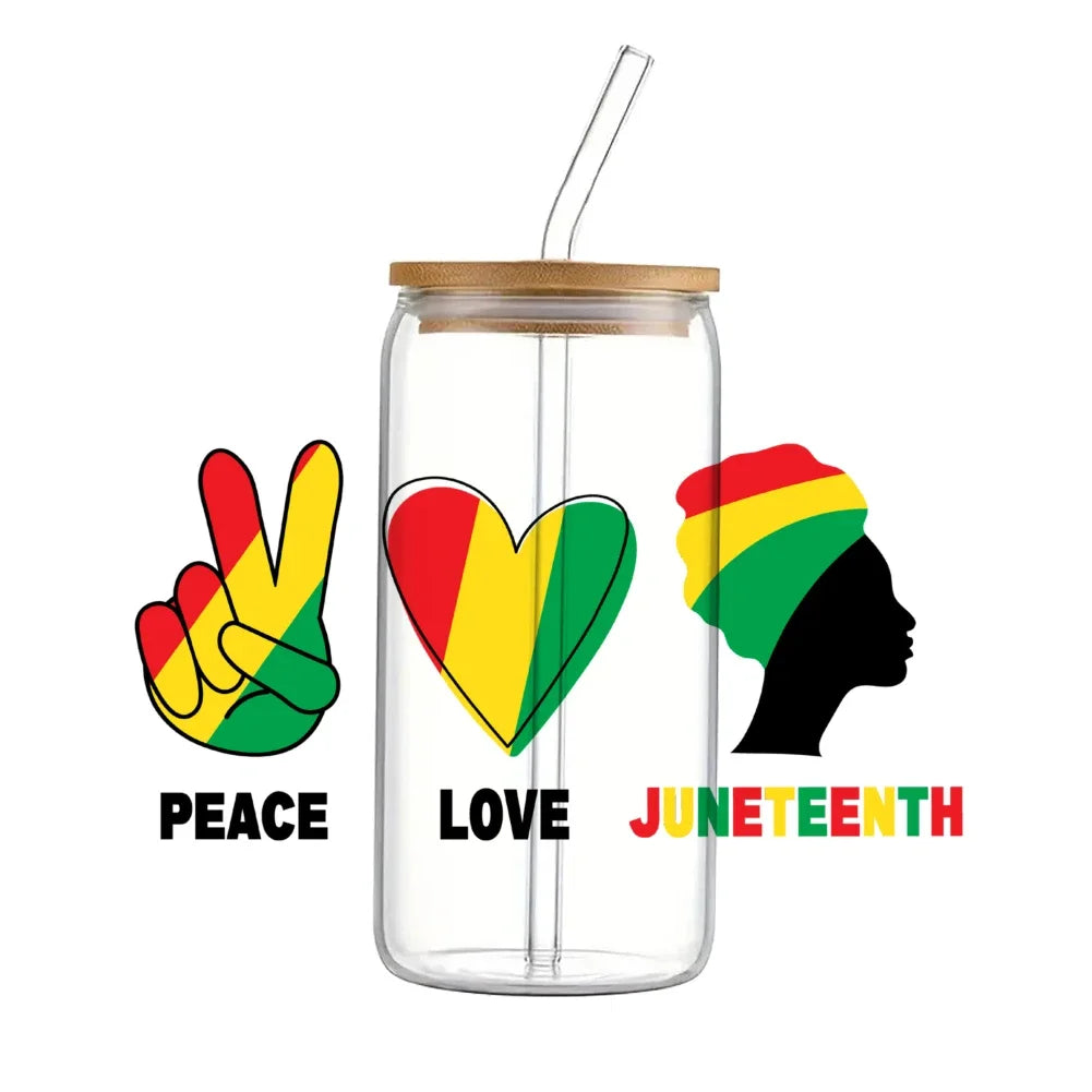 24x11cm Juneteenth 3D UV DTF Wraps Transfer Sticker DIY For 16oz Libbey Glass Cup Waterproof Wrap Transfers Decals Coffee Cup
