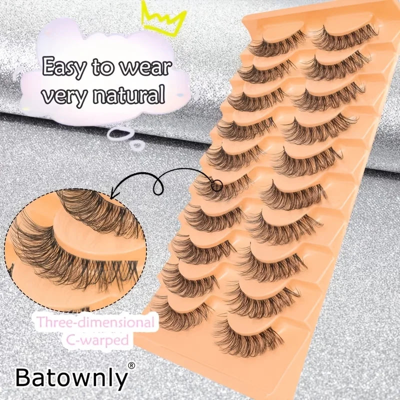 10 pairs of false eyelashes, naturally thick and curled 3D transparent shaft human hair, 6-15mm comfortable and soft
