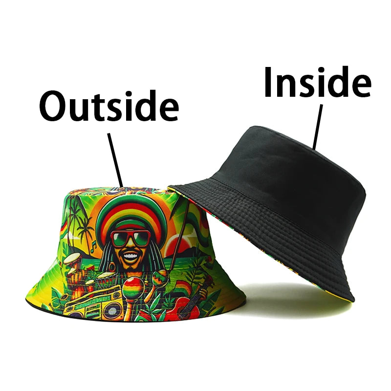 Bocca Rasta Styles Bucket Hat Juneteenth Bob Marley Cartoon Fisherman Hats Reversible Panama Cap Caps For Men And Woman Outdoor