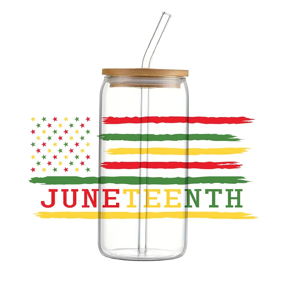 24x11cm Juneteenth 3D UV DTF Wraps Transfer Sticker DIY For 16oz Libbey Glass Cup Waterproof Wrap Transfers Decals Coffee Cup