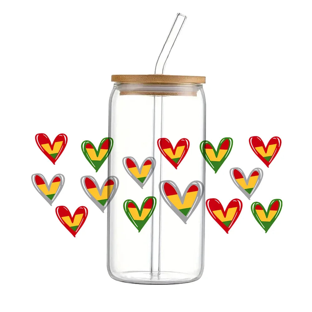 24x11cm Juneteenth 3D UV DTF Wraps Transfer Sticker DIY For 16oz Libbey Glass Cup Waterproof Wrap Transfers Decals Coffee Cup