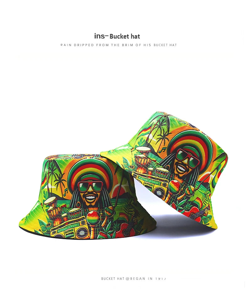Bocca Rasta Styles Bucket Hat Juneteenth Bob Marley Cartoon Fisherman Hats Reversible Panama Cap Caps For Men And Woman Outdoor