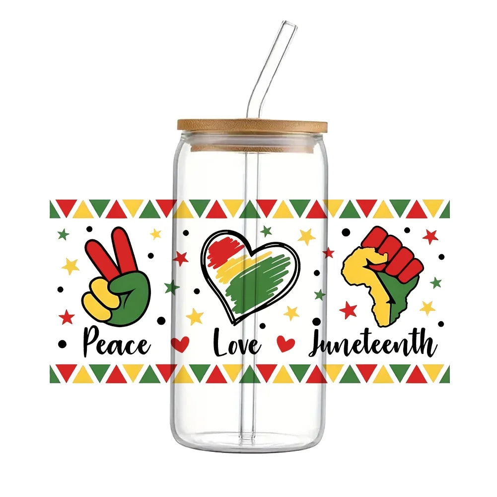 24x11cm Juneteenth 3D UV DTF Wraps Transfer Sticker DIY For 16oz Libbey Glass Cup Waterproof Wrap Transfers Decals Coffee Cup