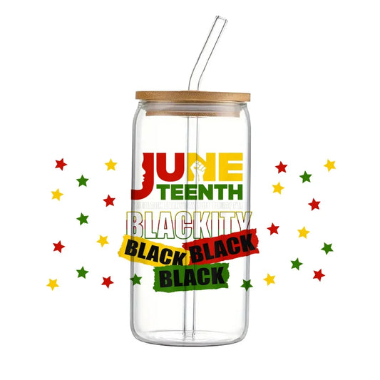 24x11cm Juneteenth 3D UV DTF Wraps Transfer Sticker DIY For 16oz Libbey Glass Cup Waterproof Wrap Transfers Decals Coffee Cup