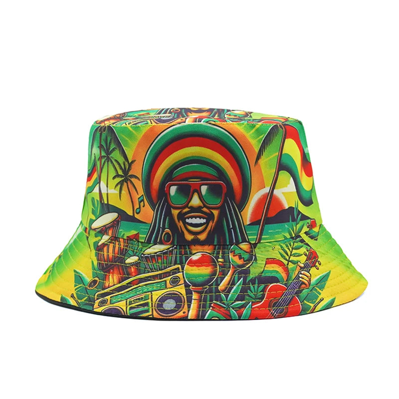 Bocca Rasta Styles Bucket Hat Juneteenth Bob Marley Cartoon Fisherman Hats Reversible Panama Cap Caps For Men And Woman Outdoor