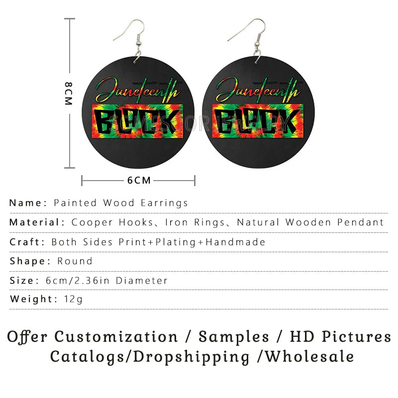 SOMESOOR I Am Black 1865 Juneteenth Day Wooden Drop Earrings For Women Gifts Rainbow Printing Fashion Loops Wood Ear Jewelry