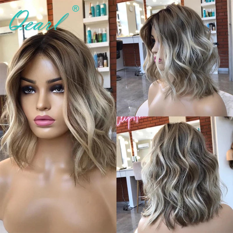 Wigs Human Hair Natural Loose Wavy Glueless Lace Frontal Wig Ash Blonde Light Brown 13x4 Short Bob Women Lace Wig Sale Qearl