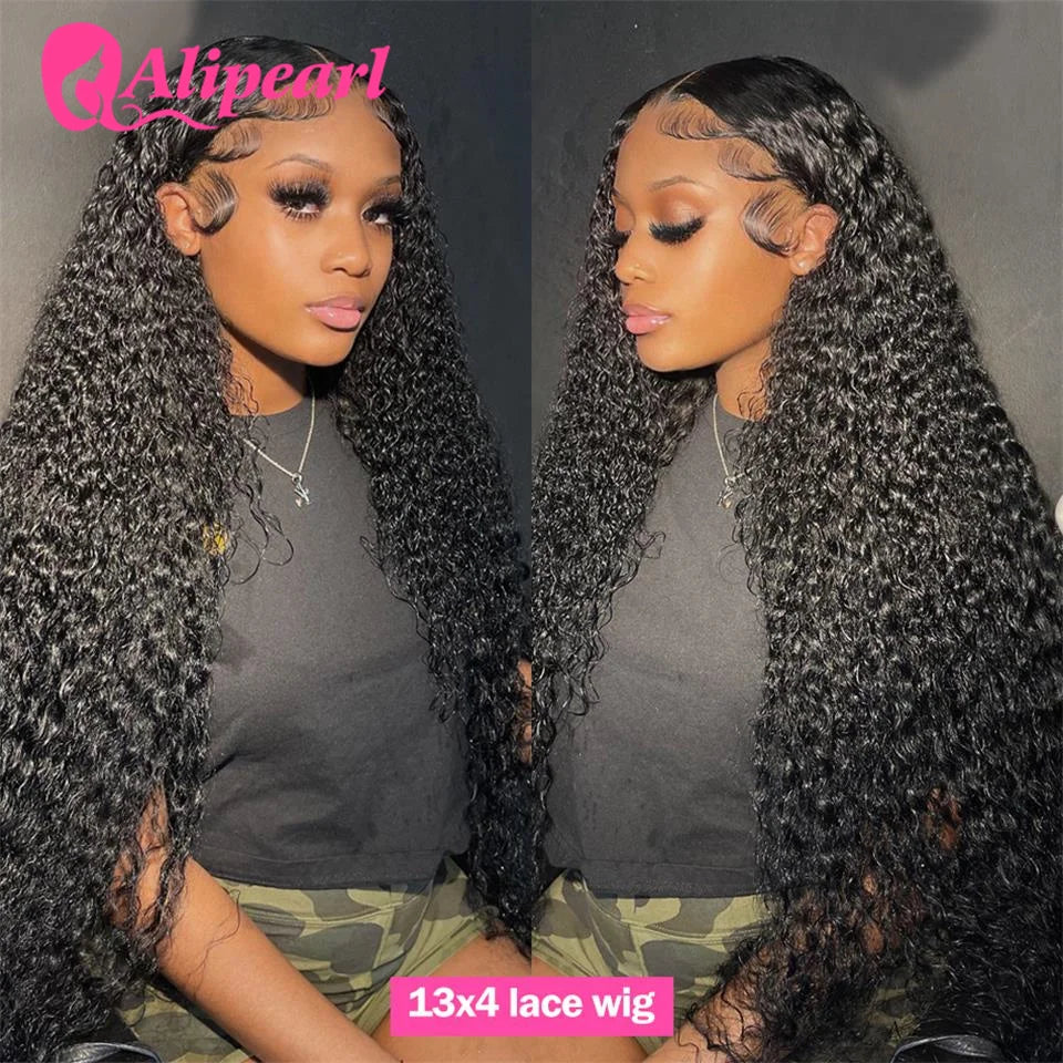 AliPearl 30Inch Lace Front Human Hair Wigs Brazilian Kinky Curly 13x4 Wig For Women Pre Plucked 180% Density