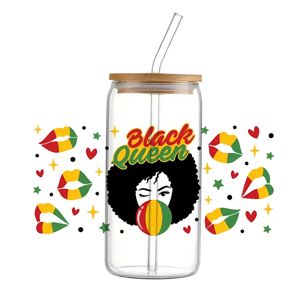 24x11cm Juneteenth 3D UV DTF Wraps Transfer Sticker DIY For 16oz Libbey Glass Cup Waterproof Wrap Transfers Decals Coffee Cup